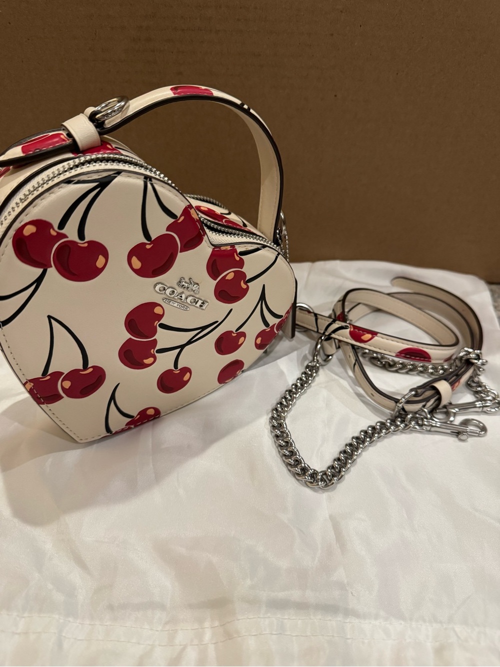 Coach Cherry Heart Mini Crossbody in Cream and Red